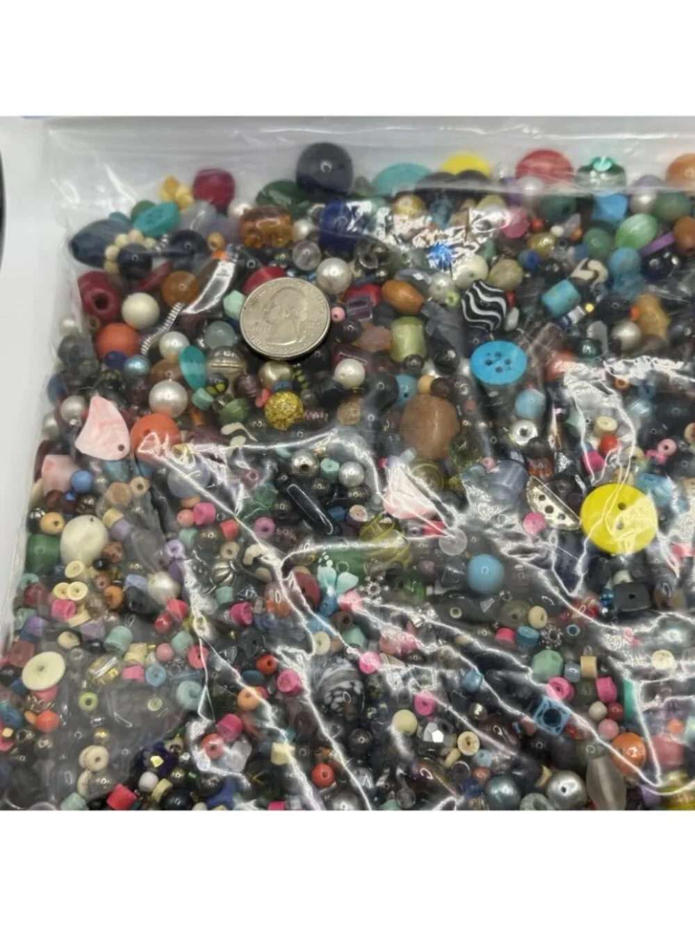 4lb Lot Of Mexed‎ Beads Glass, Metal, Plastic, Clay, Wood
